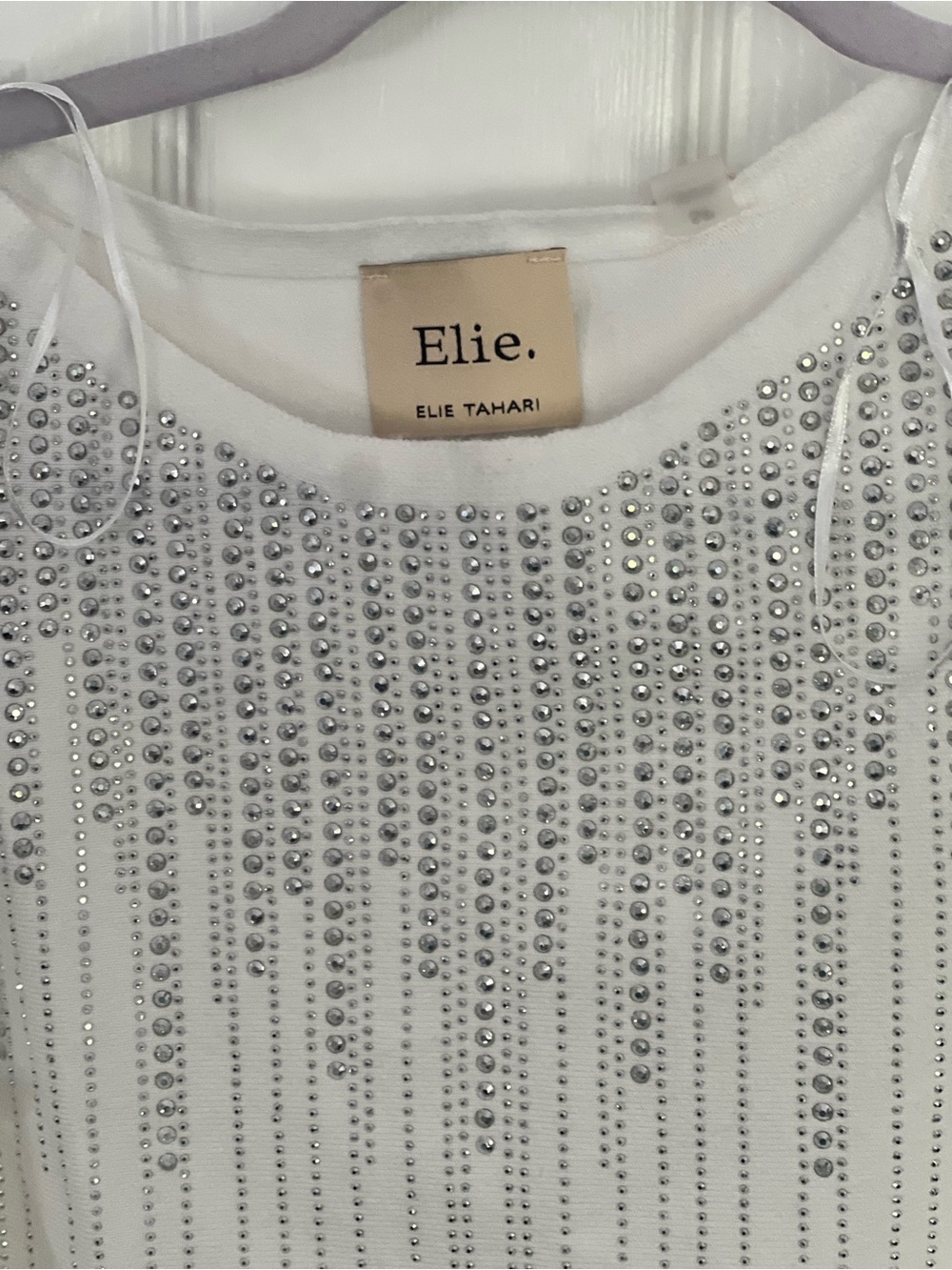 Elie Tahari White Crystal-Embellished Crewneck Top